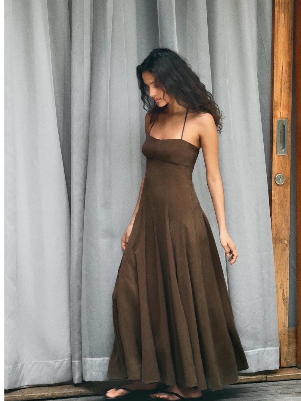 Zara Brown Backless Spaghetti-Strap Maxi Dress